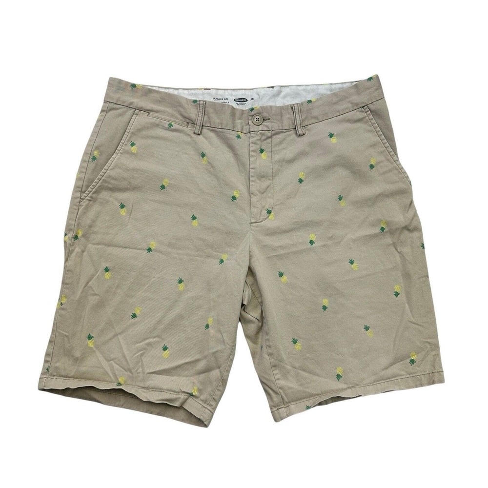 Old Navy Shorts Mens 38 Brown Chino Pineapples Ultimate Slim Flat Front
